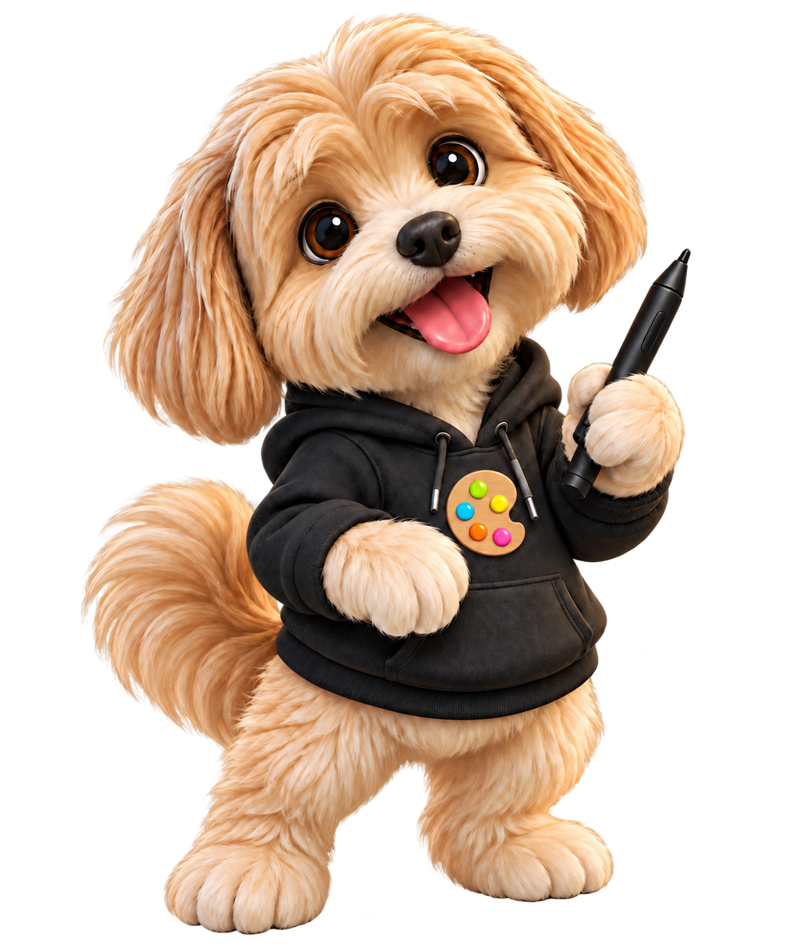 Cachorro de Pluton Creative sosteniendo un lápiz digital